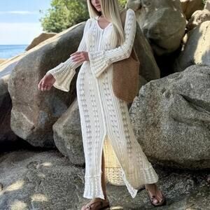 NWT BOHO knit maxi dress sweater button up by COMMENSE S